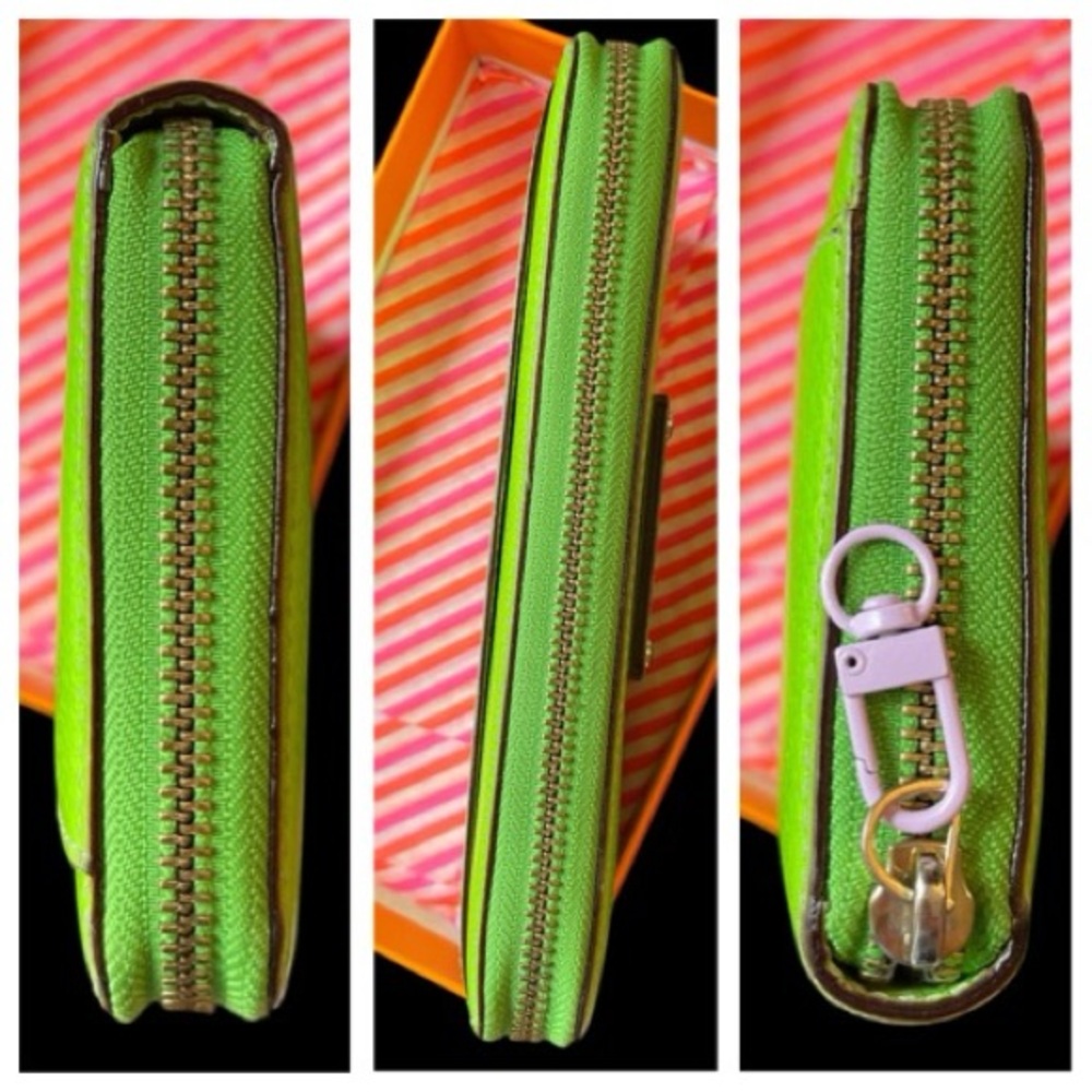 Kate Spade Neon Lime Green Zip Wallet & Neon Pink, Orange and Gold KS Box - Picture 15 of 16